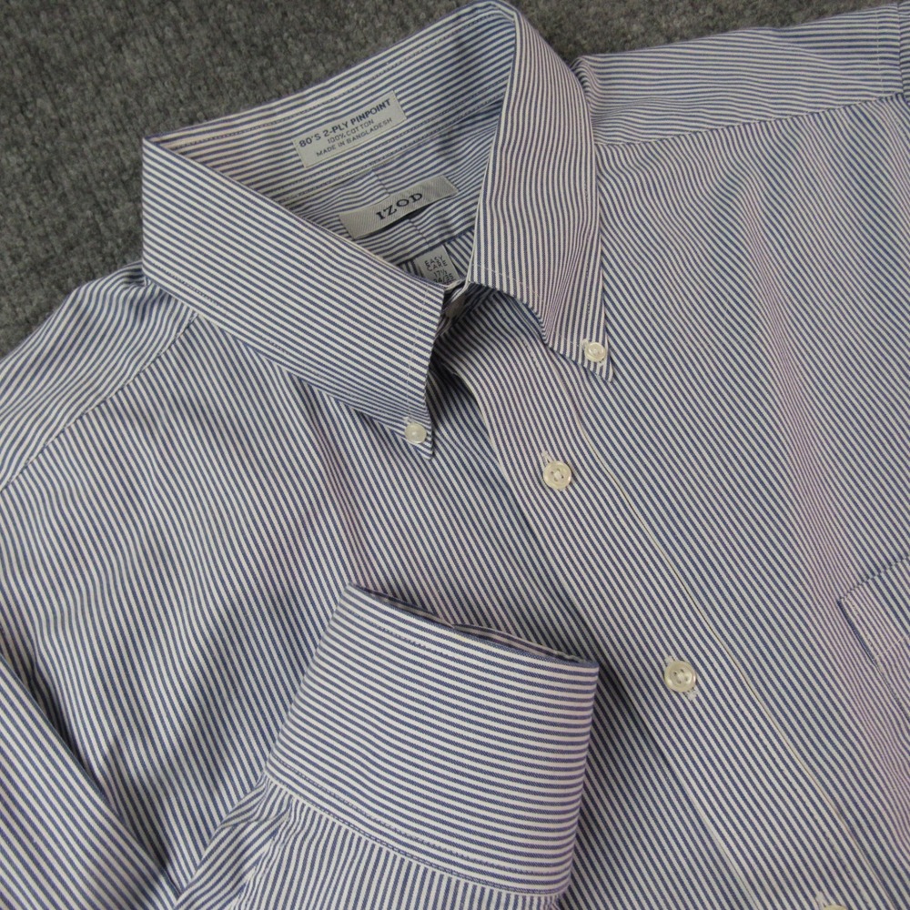 Izod Dress Shirt Mens XL 17.5 34-35 Blue White Stripe Long Sleeve Button Down